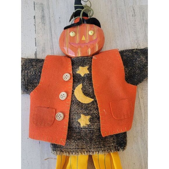 Vintage pumpkin scarecrow hanging doll prop Halloween decor unique - Picture 3 of 9